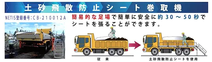 車両の荷台シートを手動で巻取りや引出しができる！　土砂飛散防止 シート巻取機