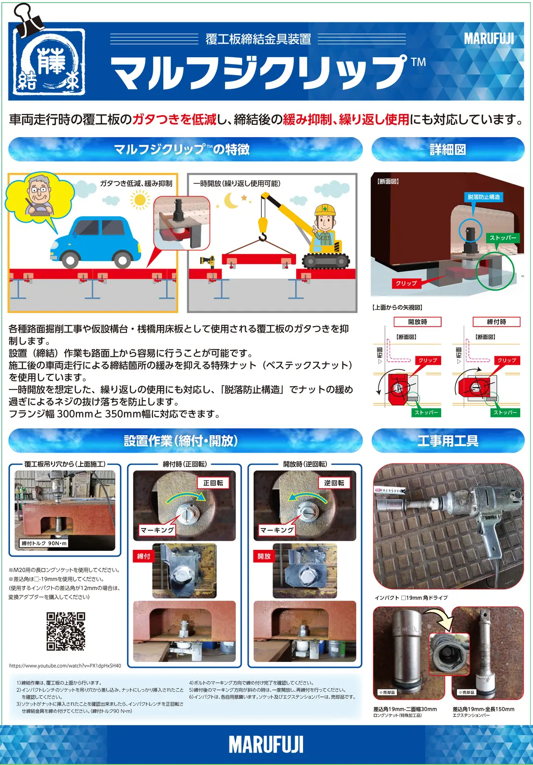 「マルフジクリップ(覆工板締結用金物)」覆工板のガタつきを低減